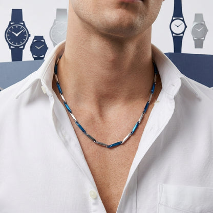 Bicolor Bamboo Ketting Blauw-Zilver Staal – Schakelketting 2,5mm (60cm)