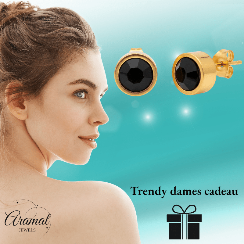 Prachtige Goudkleurige Zwarte Zirkonia Oorbellen - Aramat Jewels - Oorbellen - cadeautip