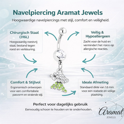 Prachtige Groene Zirkonia Stalen Navelpiercing