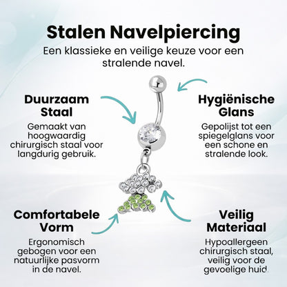 Prachtige Groene Zirkonia Stalen Navelpiercing