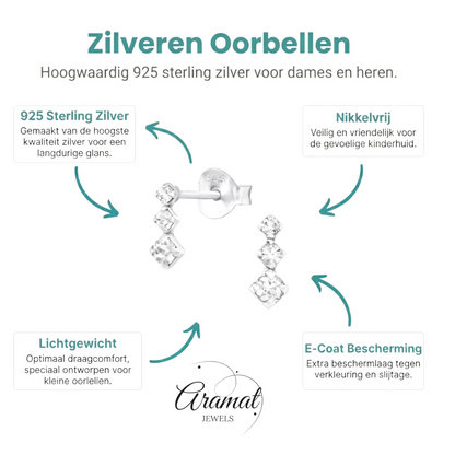 Prachtige Zilveren Kinder Oorbellen met Kristallen - Aramat Jewels - Oorbellen - cadeautip