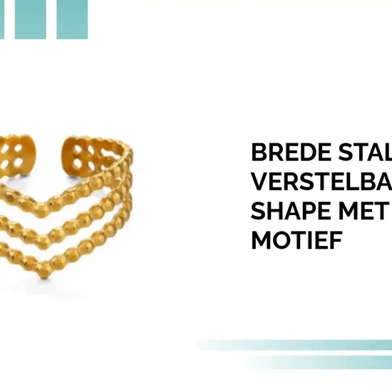 Brede Stalen verstelbare ring -V shape met bolletjes motief by@Outfy