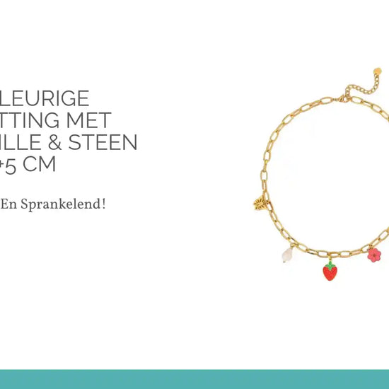 Goudkleurige bedelketting met parel, emaille &amp; steen &ndash; 40+5 cm by@Outfy