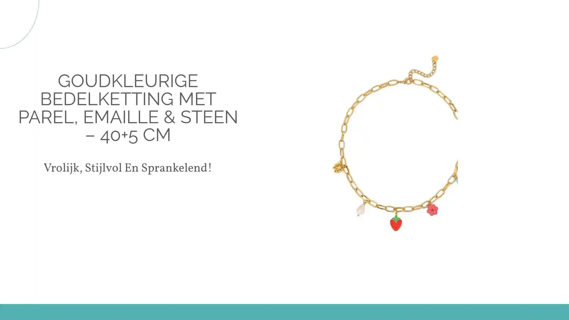 Goudkleurige bedelketting met parel, emaille &amp; steen &ndash; 40+5 cm by@Outfy