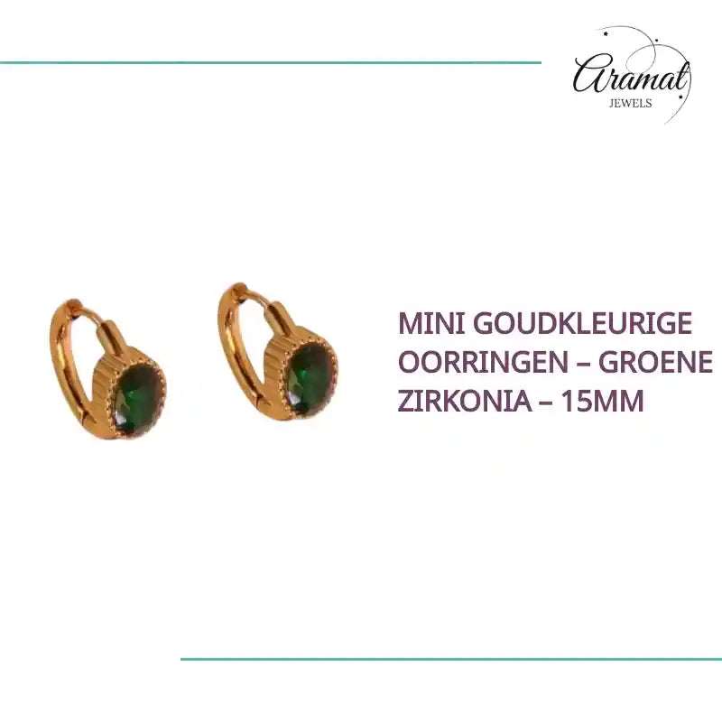 Mini Goudkleurige Oorringen &ndash; Groene Zirkonia &ndash; 15mm by@Outfy