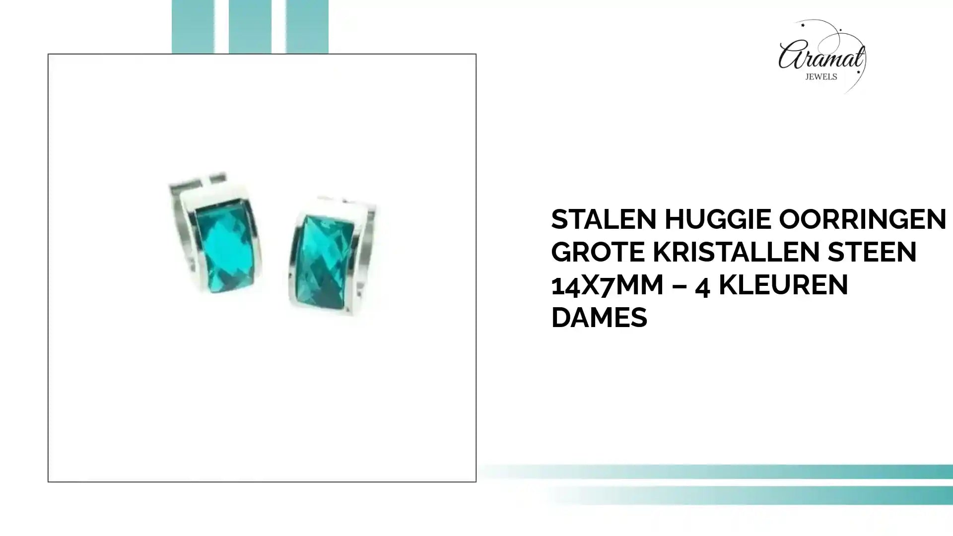 Stalen Huggie Oorringen Grote Kristallen Steen 14x7mm &ndash; 4 Kleuren Dames by@Outfy