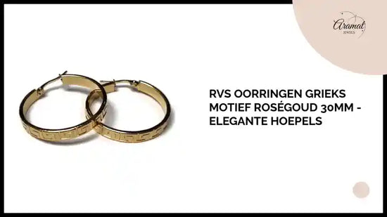 RVS Oorringen Grieks Motief Ros&eacute;goud 30mm - Elegante Hoepels by@Outfy