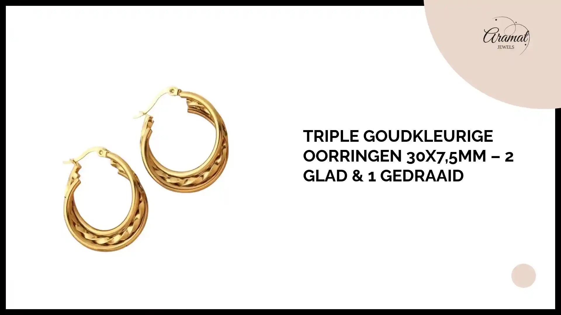 Triple Goudkleurige Oorringen 30x7,5mm &ndash; 2 Glad & 1 Gedraaid by@Outfy