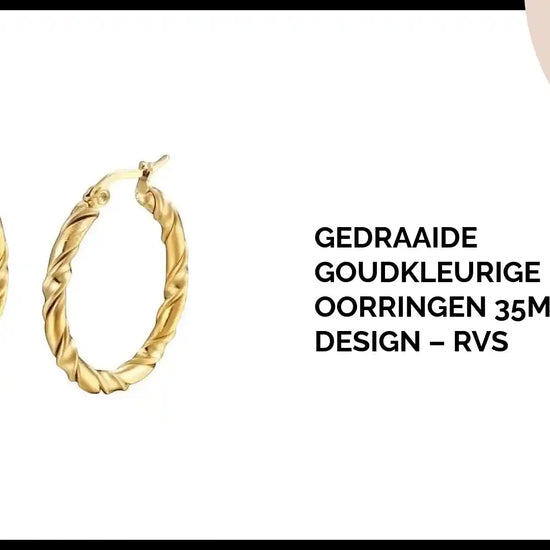 Gedraaide Goudkleurige Oorringen 35mm &ndash; Swirl Design &ndash; RVS by@Outfy