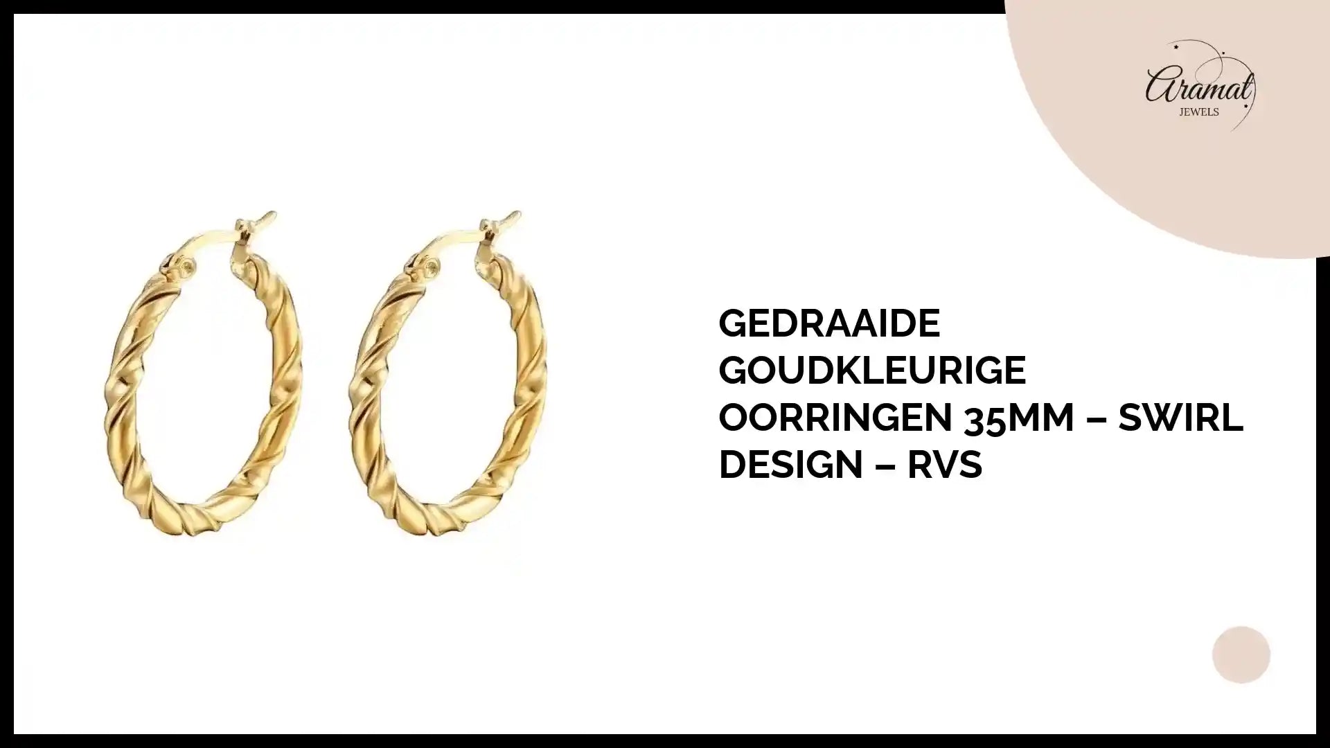 Gedraaide Goudkleurige Oorringen 35mm &ndash; Swirl Design &ndash; RVS by@Outfy