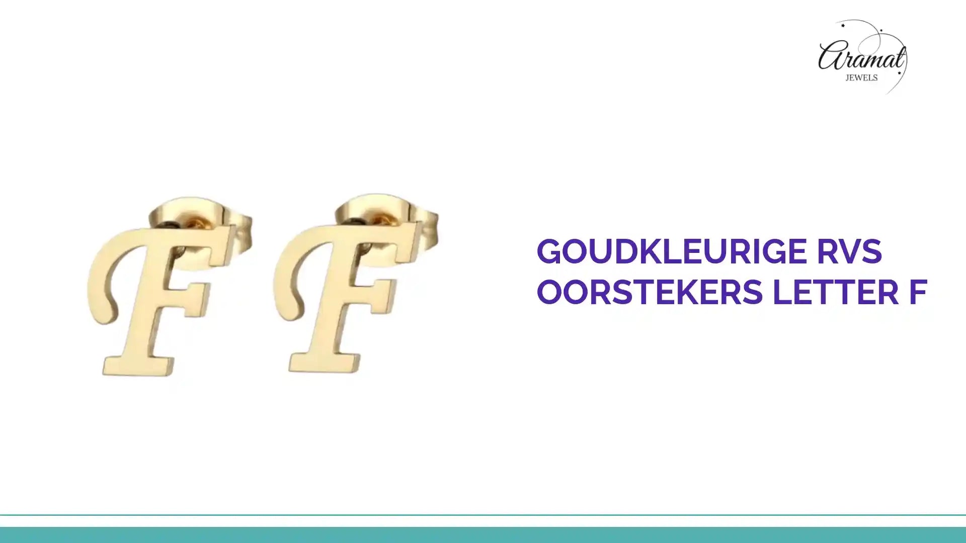 Goudkleurige RVS oorstekers Letter F by@Outfy