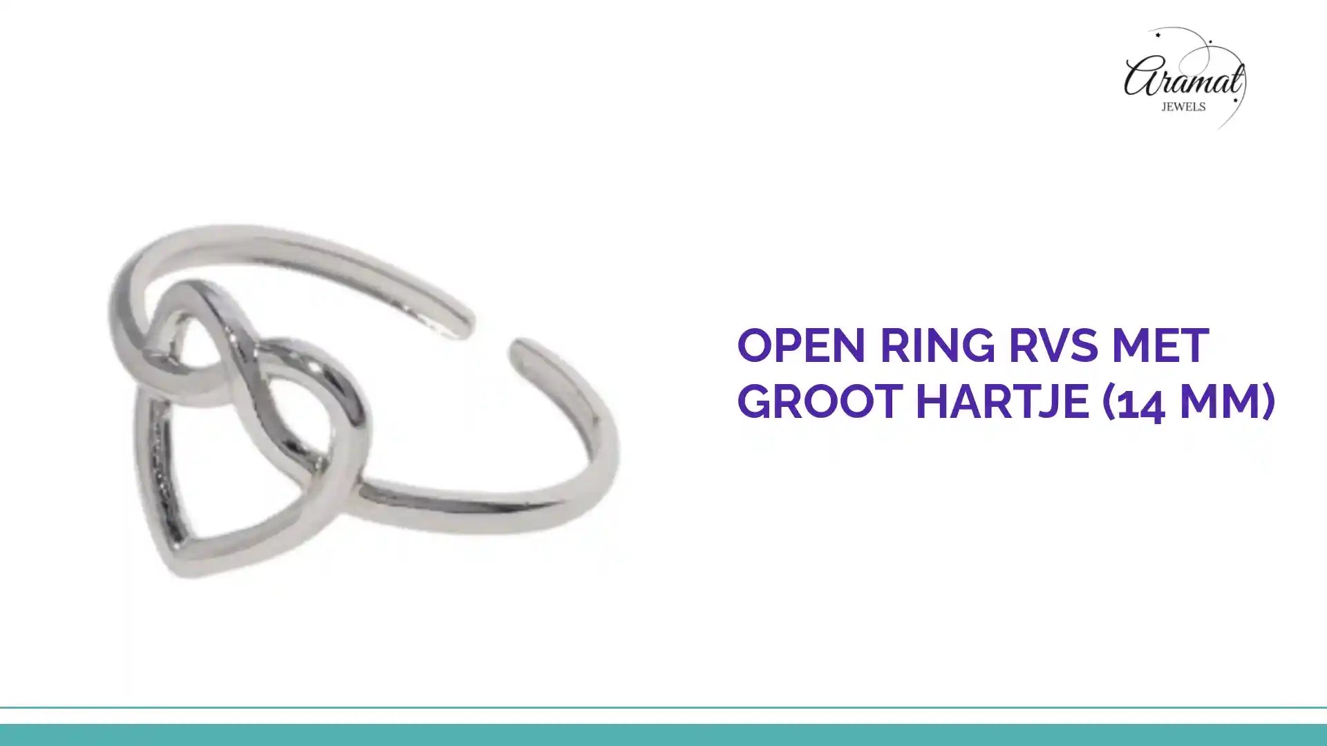 Open Ring RVS met Groot Hartje (14 mm) by@Outfy