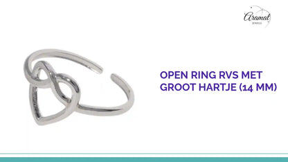 Open Ring RVS met Groot Hartje (14 mm) by@Outfy