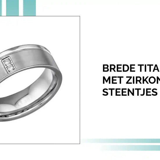 Brede Titanium Ring met Zirkonia Steentjes by@Outfy