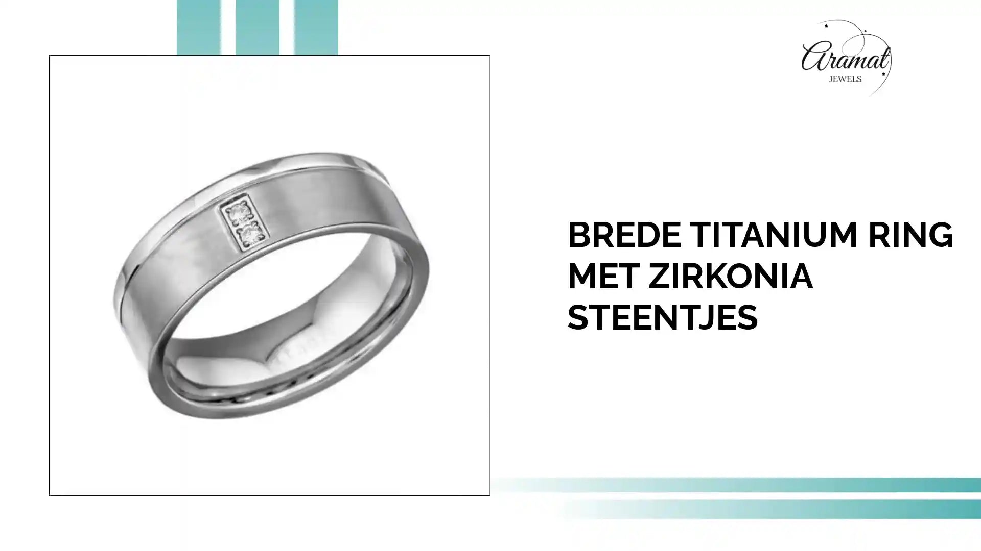 Brede Titanium Ring met Zirkonia Steentjes by@Outfy
