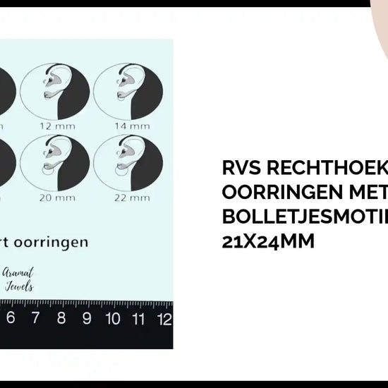 RVS Rechthoekige Oorringen met Bolletjesmotief 21x24mm by@Outfy