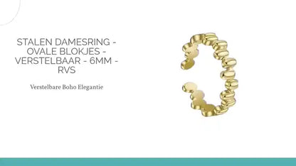 Stalen Damesring - Ovale Blokjes - Verstelbaar - 6mm - RVS by@Outfy