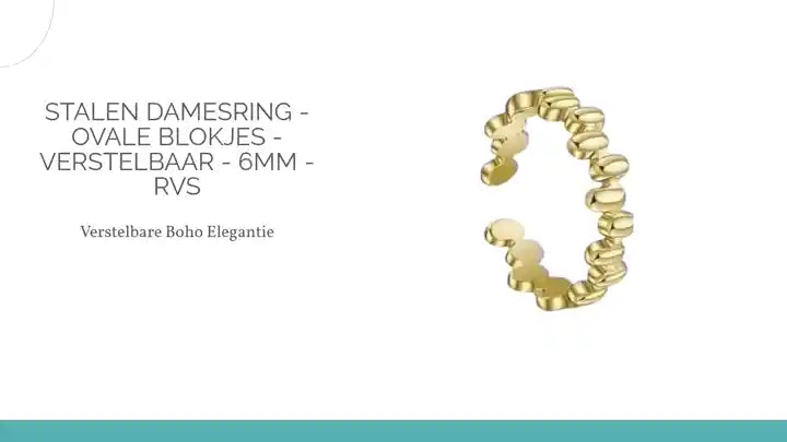 Stalen Damesring - Ovale Blokjes - Verstelbaar - 6mm - RVS by@Outfy