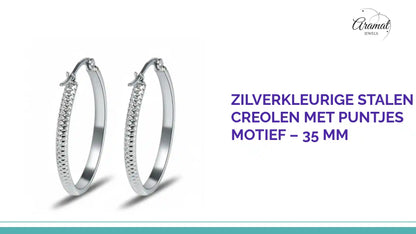 Zilverkleurige Stalen Creolen met Puntjes Motief &ndash; 35 mm by@Outfy