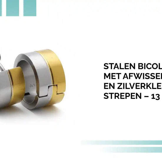 Stalen Bicolor Huggies met Afwisselende Goud- en Zilverkleurige Strepen &ndash; 13 x 7 mm by@Outfy