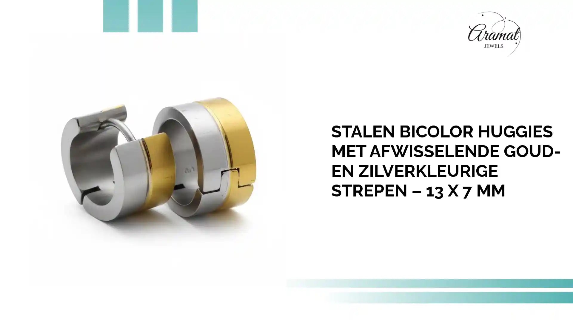 Stalen Bicolor Huggies met Afwisselende Goud- en Zilverkleurige Strepen &ndash; 13 x 7 mm by@Outfy