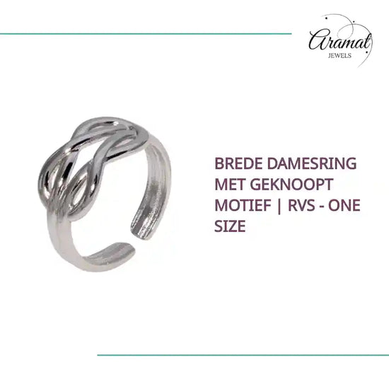 Brede Damesring met Geknoopt Motief | RVS - One Size by@Outfy