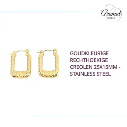 Goudkleurige Rechthoekige Creolen 25x15mm - Stainless Steel by@Outfy