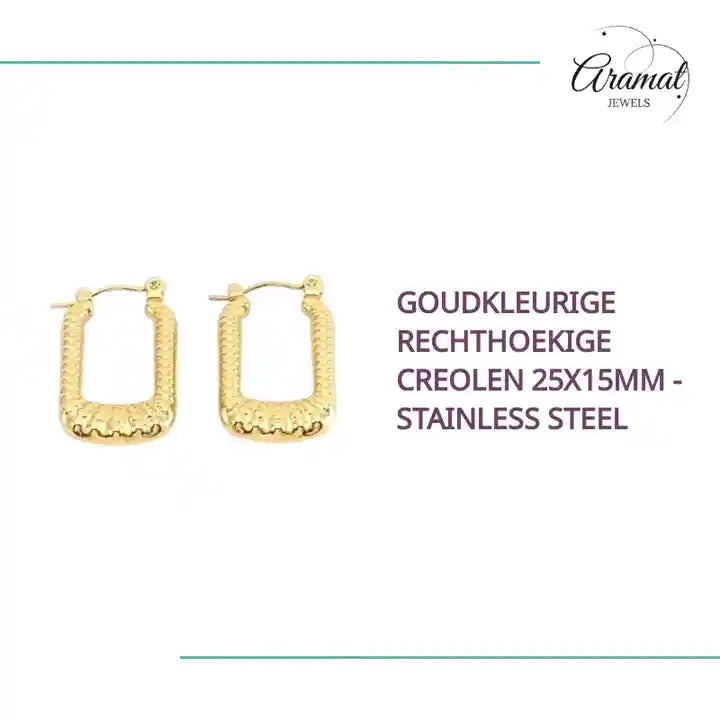 Goudkleurige Rechthoekige Creolen 25x15mm - Stainless Steel by@Outfy