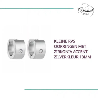 Kleine RVS Oorringen met Zirkonia Accent Zilverkleur 13mm by@Outfy