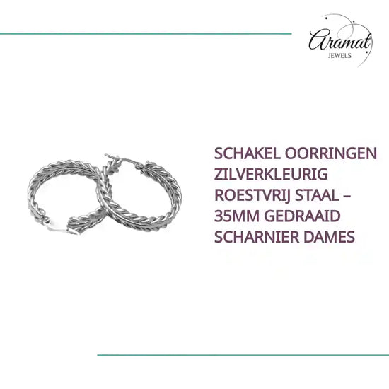 Schakel Oorringen Zilverkleurig Roestvrij Staal &ndash; 35mm Gedraaid Scharnier Dames by@Outfy