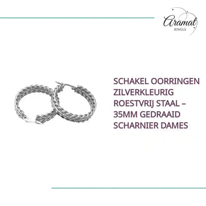 Schakel Oorringen Zilverkleurig Roestvrij Staal &ndash; 35mm Gedraaid Scharnier Dames by@Outfy