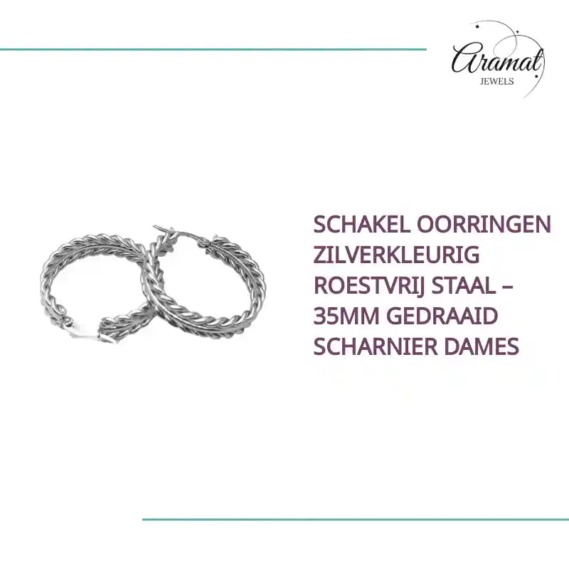 Schakel Oorringen Zilverkleurig Roestvrij Staal &ndash; 35mm Gedraaid Scharnier Dames by@Outfy