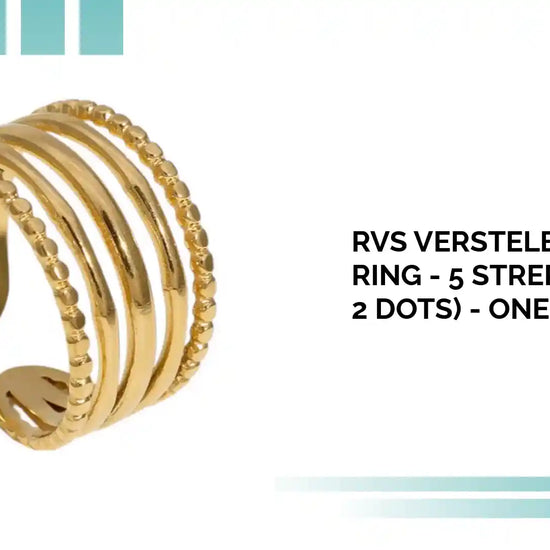 RVS Verstelbare Open Ring - 5 Strepen (3 Glad &amp; 2 Dots) - One Size by@Outfy