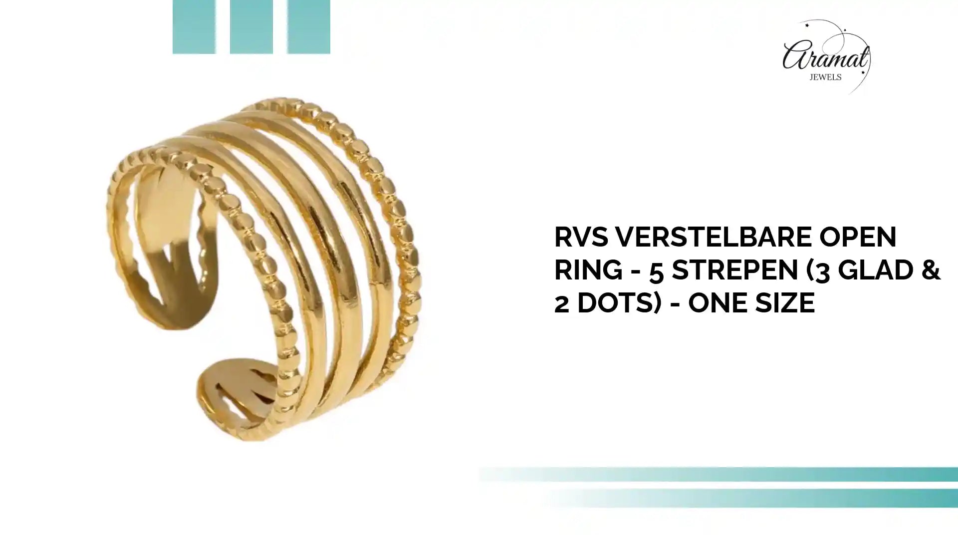 RVS Verstelbare Open Ring - 5 Strepen (3 Glad & 2 Dots) - One Size by@Outfy