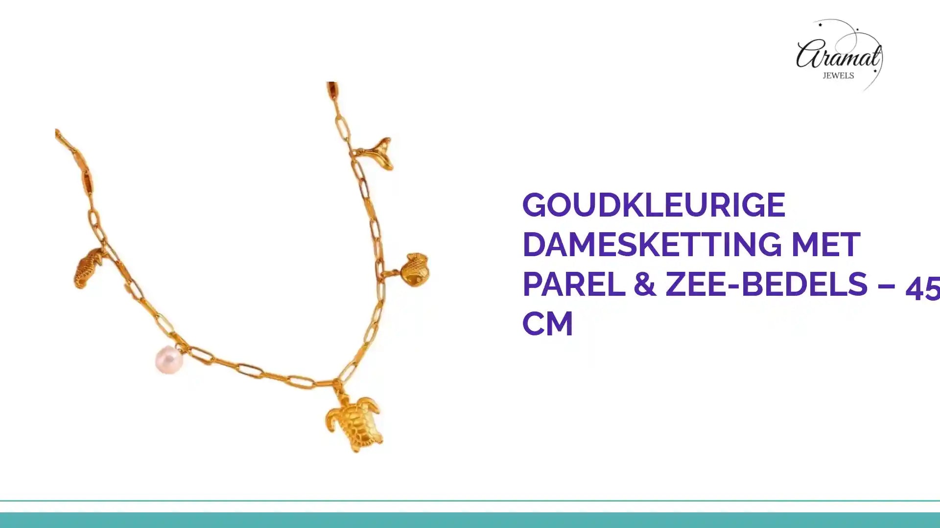 Goudkleurige damesketting met parel &amp; zee-bedels &ndash; 45 cm by@Outfy