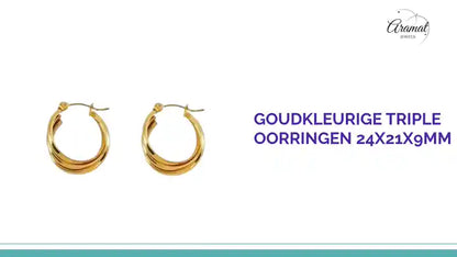 Goudkleurige triple oorringen 24x21x9mm by@Outfy