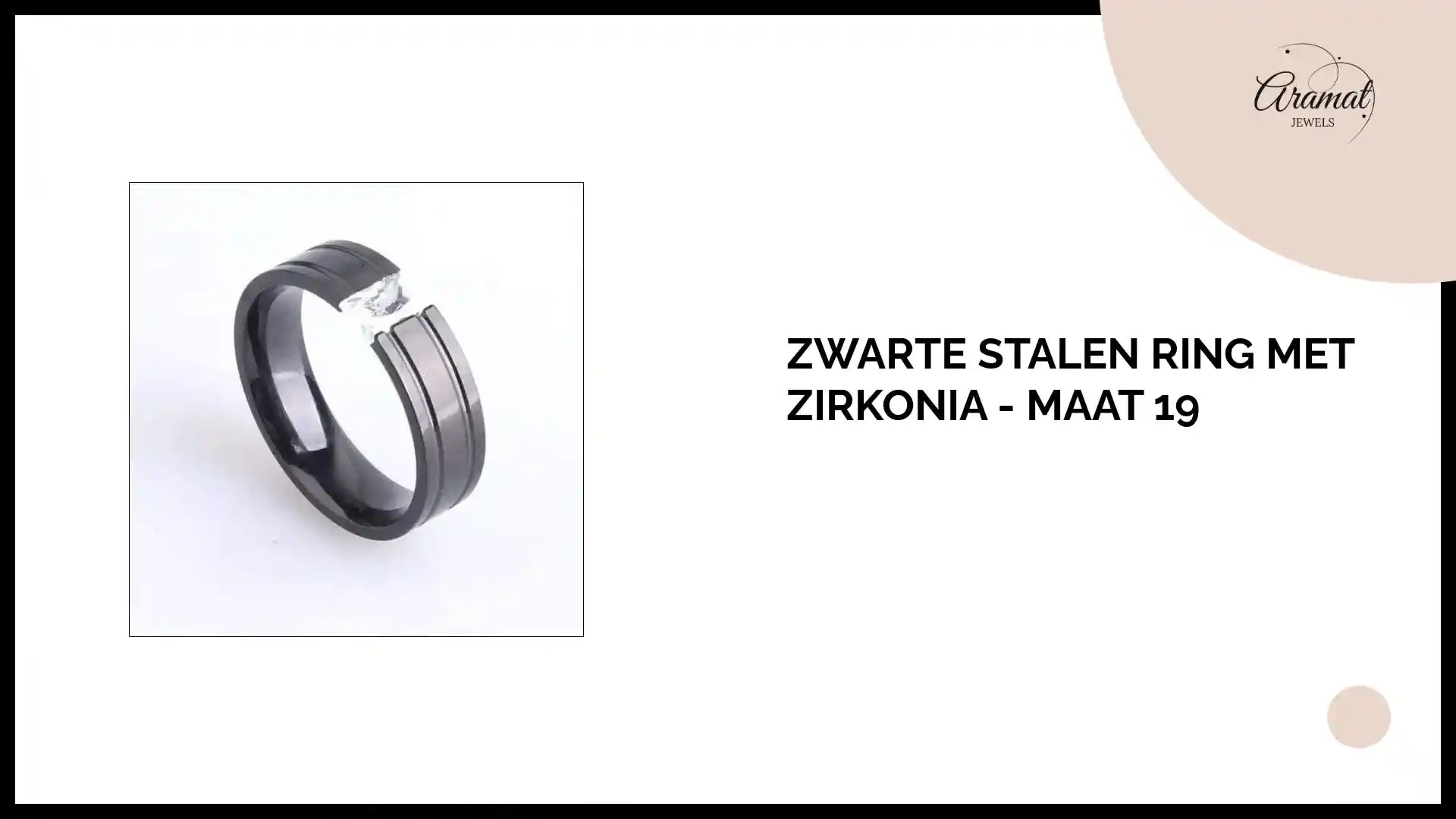 Zwarte Stalen Ring met Zirkonia - Maat 19 by@Outfy