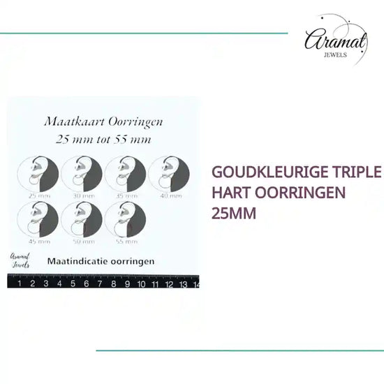 Goudkleurige Triple Hart Oorringen 25mm by@Outfy