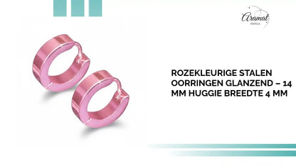 Rozekleurige Stalen Oorringen Glanzend &ndash; 14 mm Huggie Breedte 4 mm by@Outfy