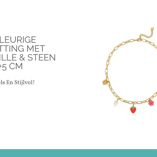 Goudkleurige bedelketting met parel, emaille &amp; steen &ndash; 40+5 cm by@Outfy