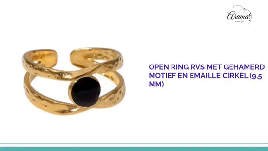 Open Ring RVS met Gehamerd Motief en Emaille Cirkel (9,5 mm) by@Outfy