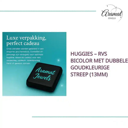 Huggies &ndash; RVS Bicolor met Dubbele Goudkleurige Streep (13mm) by@Outfy