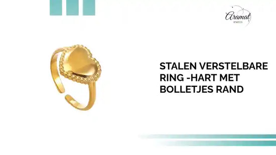 Stalen verstelbare ring -hart met bolletjes rand by@Outfy