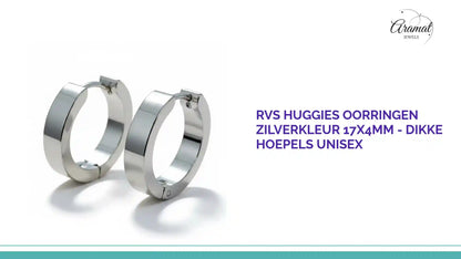 RVS Huggies Oorringen Zilverkleur 17x4mm - Dikke Hoepels Unisex by@Outfy