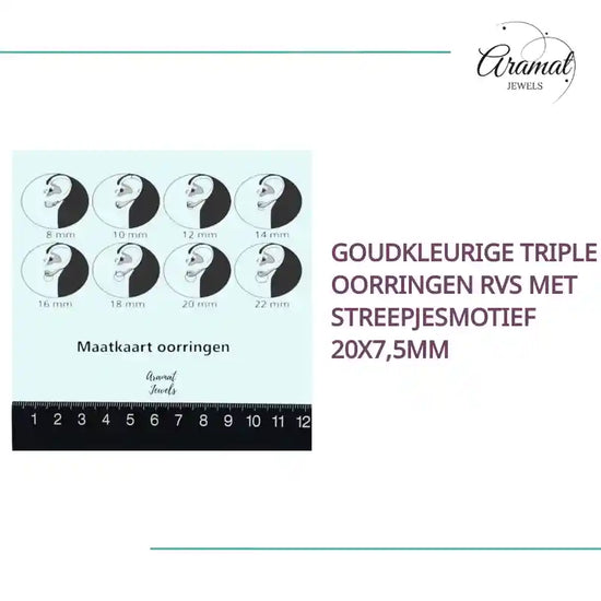 Goudkleurige Triple Oorringen RVS met Streepjesmotief 20x7,5mm by@Outfy