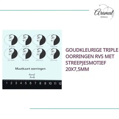 Goudkleurige Triple Oorringen RVS met Streepjesmotief 20x7,5mm by@Outfy
