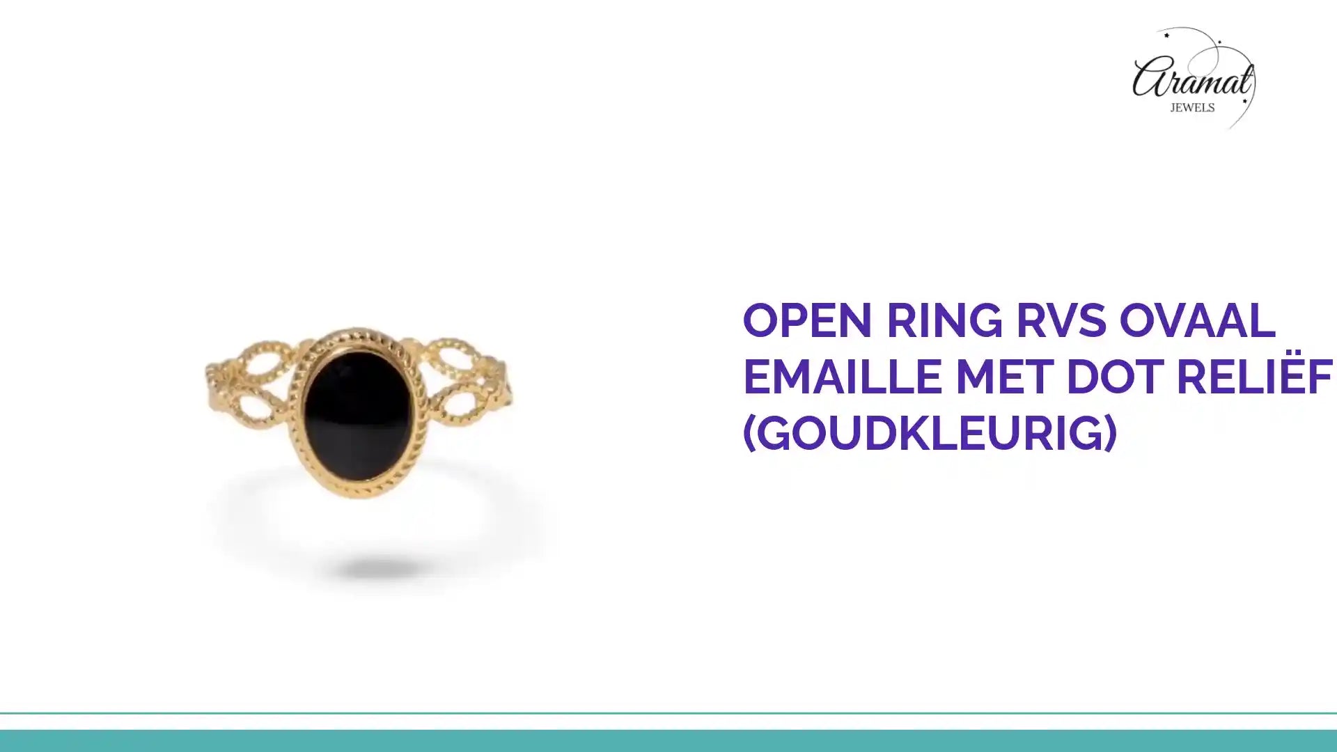Open Ring RVS Ovaal Emaille met Dot Reli&euml;f (Goudkleurig) by@Outfy