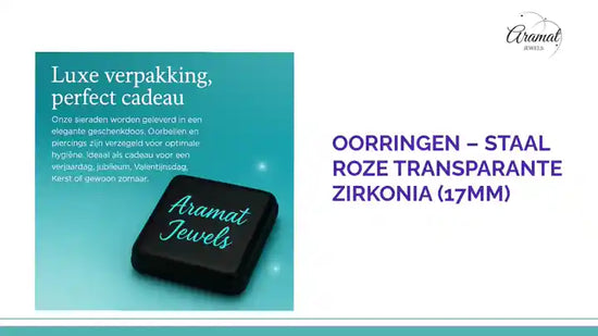 Oorringen &ndash; Staal Roze Transparante Zirkonia (17mm) by@Outfy
