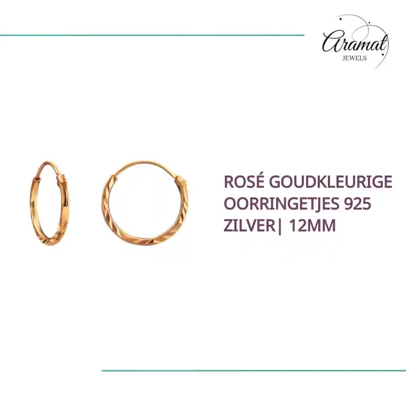 Ros&eacute; Goudkleurige Oorringetjes 925 Zilver| 12mm by@Outfy