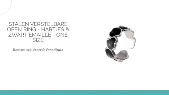 Stalen Verstelbare Open Ring - Hartjes &amp; Zwart Emaille - One Size by@Outfy
